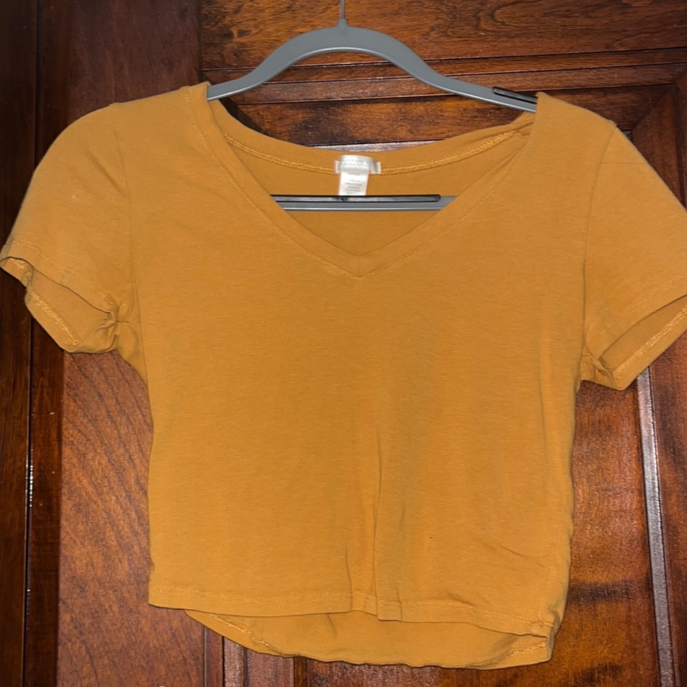 Yellow v-neck crop top, Large